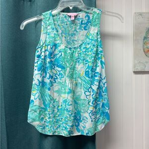 Lilly Pulitzer Sleeveless Silk Blouse Blue & White Size XXS